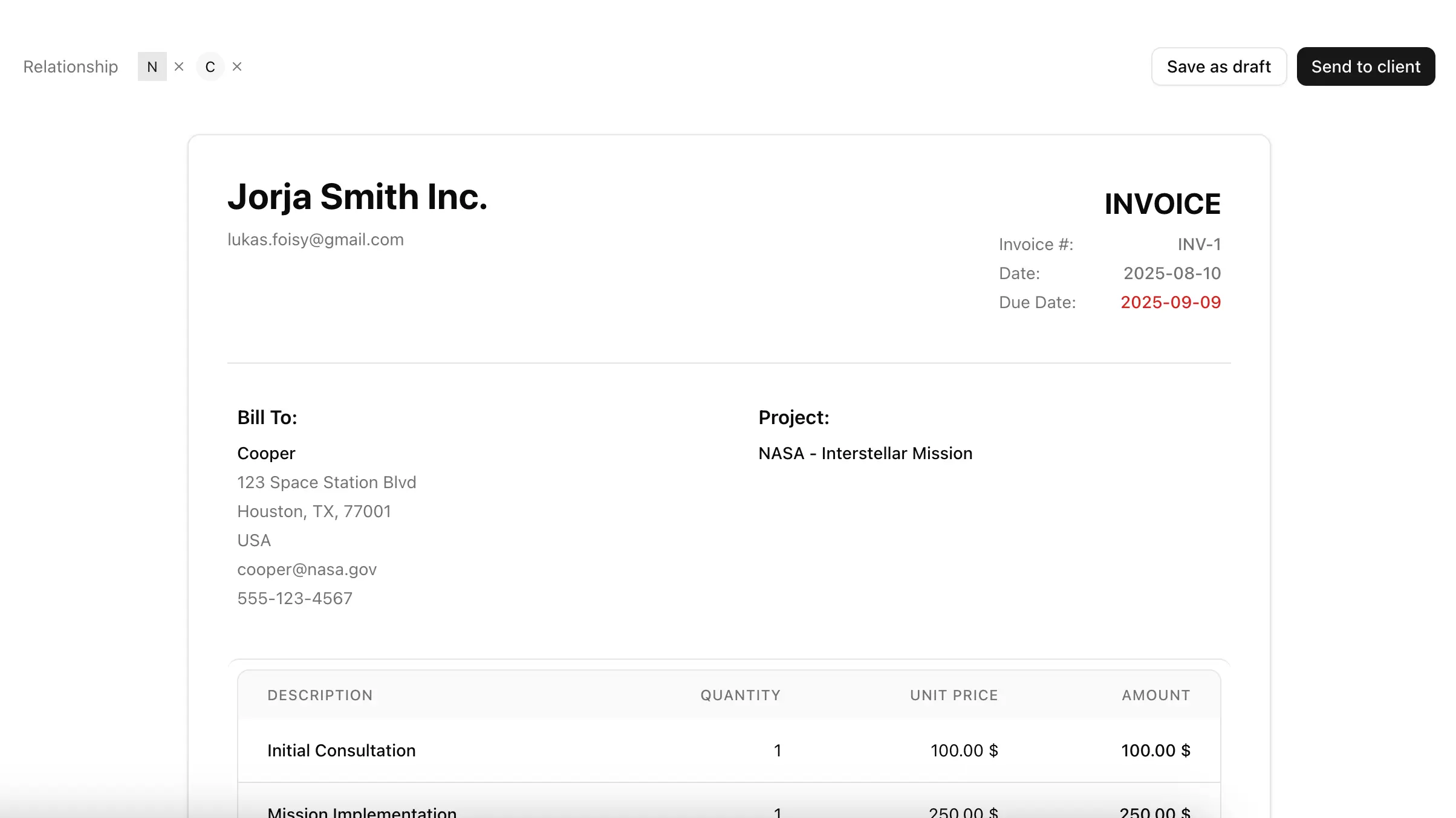 Create invoices in a few clicks